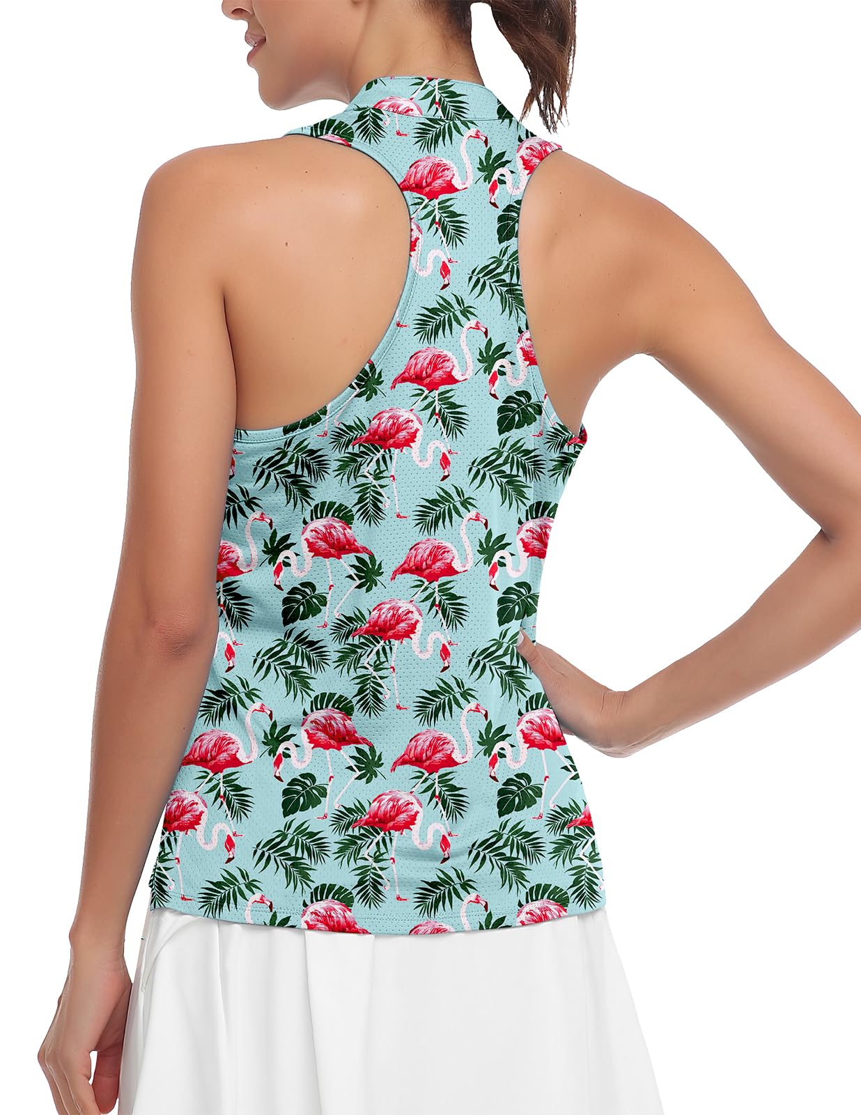 Womens Flamingo Sleeveless Golf Shirts Racerback Golf Polo Tennis Tank Tops
