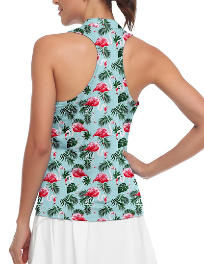 Womens Flamingo Sleeveless Golf Shirts Racerback Golf Polo Tennis Tank Tops