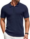 COOFANDY Slim Fit Polo Shirts for Men Mens Golf Polos Mens Classic Golf Shirt Knit Striped Texture Shirts Navy Blue